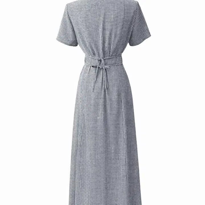 [BUNJANG] Gingham Check Long Sleeve Dress / 깅엄 체크 반팔 롱 원피스