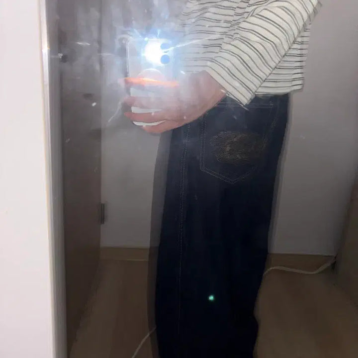 [BUNJANG] Suede 배기 Denim Pants / 스웨이드 배기 데님