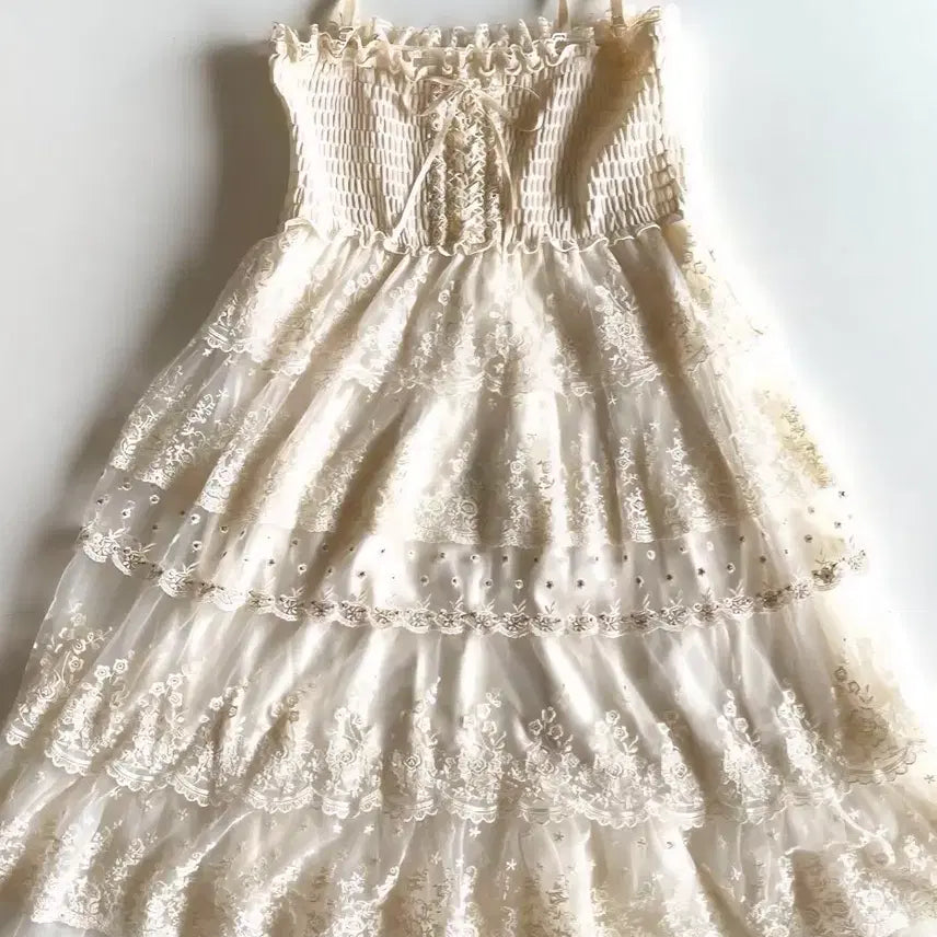 [BUNJANG] Restro Rose Lace Patch Mini Dress / 빈티지 레스트로즈 달천깔 패치원피스