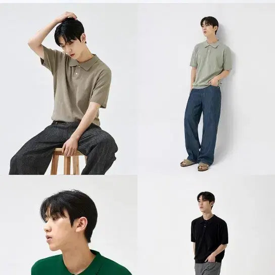 [SOLD OUT] TOFFEE 쿨 카라 하프 니트 아이보리색 반팔 니트 폴로티