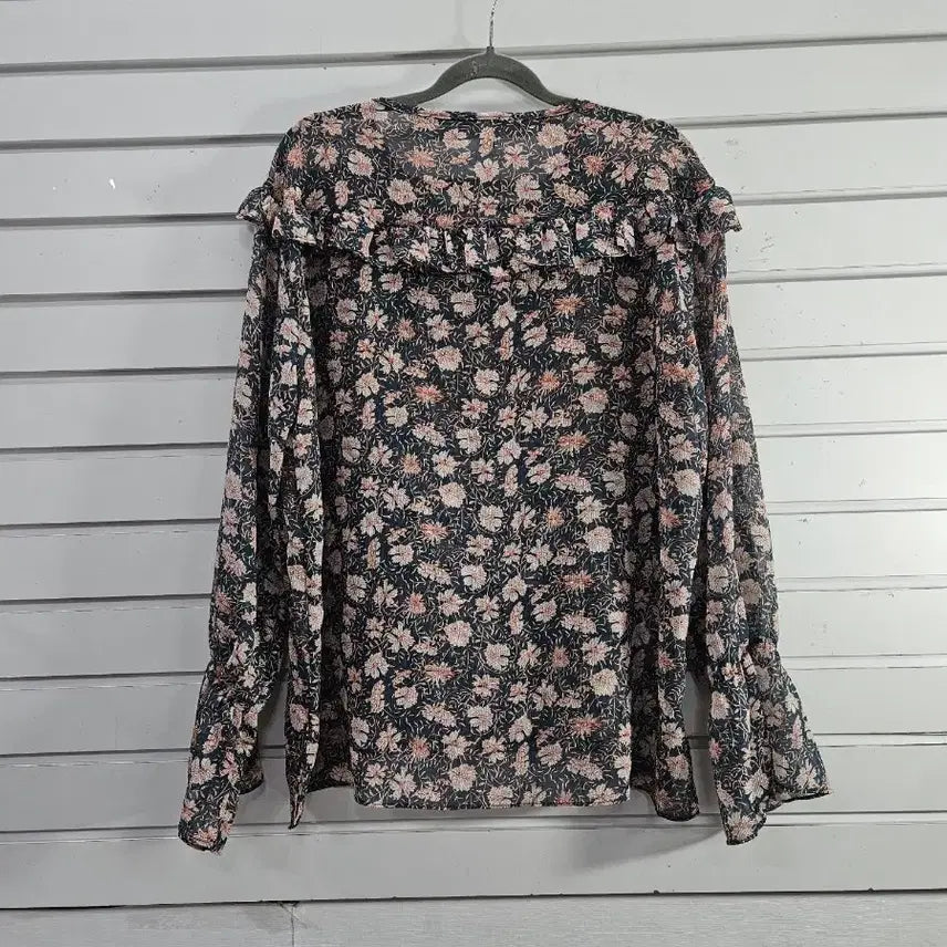 [BUNJANG] Floral Chiffon Tie-Front Blouse (Size 77) / 플라워 쉬폰 앞끈장식 블라우스77/보물찾기천사
