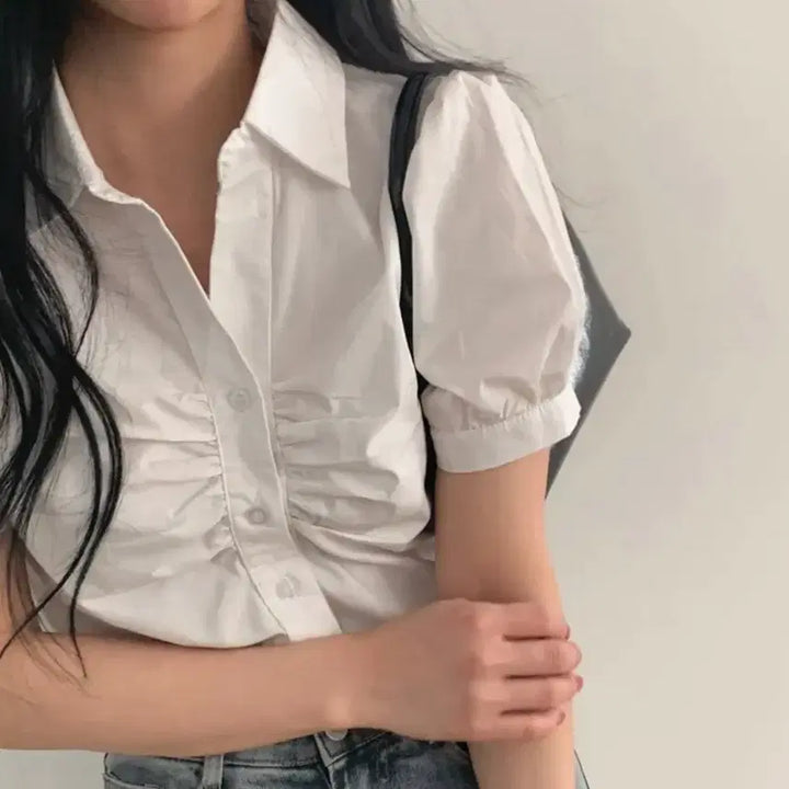 [SOLD OUT] 에이블리 퍼프 반팔 셔링 블라우스