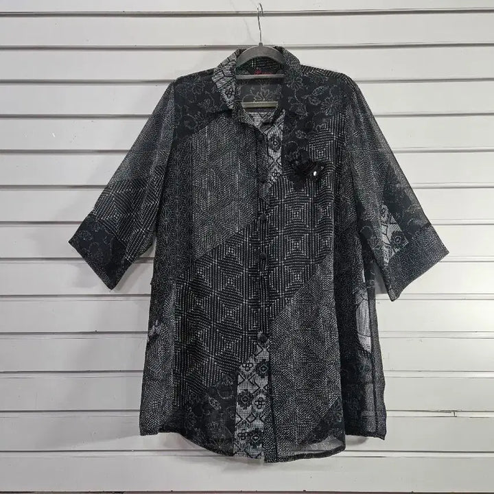 [BUNJANG] Bomeulchagi Cheonsa Floral Pattern Chiffon Blouse / 플라워 패턴무늬 칠부소매 쉬폰 블라우스/보물찾기천사