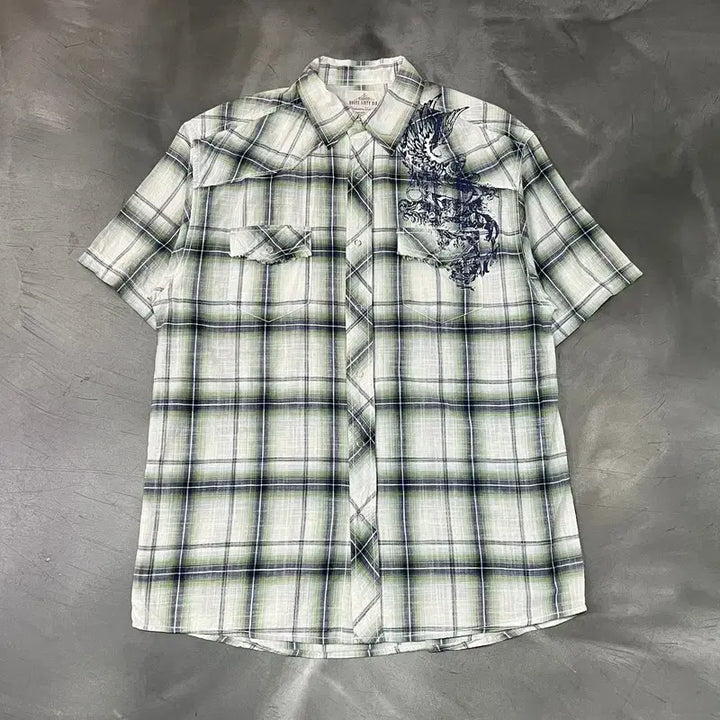 [BUNJANG] Route Sixty Six Graphic Check Half Shirt / Route sixty six 그래픽 체크 하프 셔츠 y16330