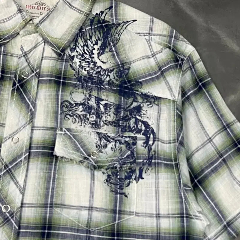 [BUNJANG] Route Sixty Six Graphic Check Half Shirt / Route sixty six 그래픽 체크 하프 셔츠 y16330
