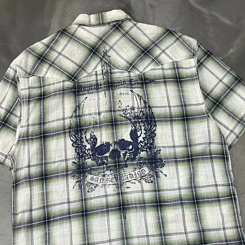 [BUNJANG] Route Sixty Six Graphic Check Half Shirt / Route sixty six 그래픽 체크 하프 셔츠 y16330