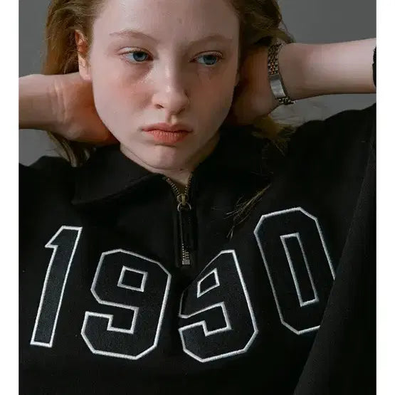 [BUNJANG] Navy County 1990 Zip-Up Sweatshirt / 네이비 카운티 유니섹스 1990 집업 맨투맨 블랙