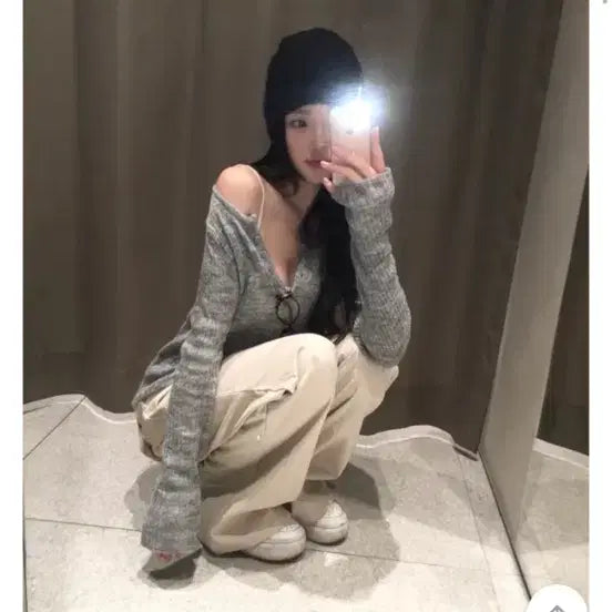 [BUNJANG] V-Neck Knit Cardigan Gray / 브이넥 니트 가디건 그레이