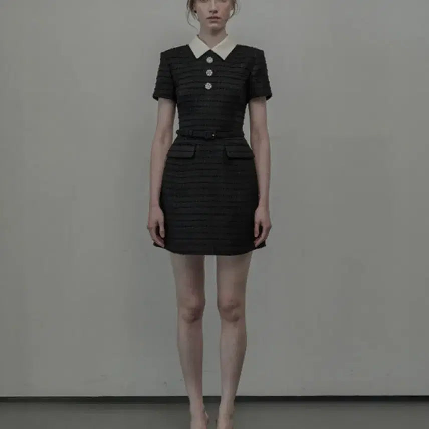 [BUNJANG] Mausoleum Tweed Collared Mini Dress - Black / 마우솔레움 Tweed Collared Dress - Black