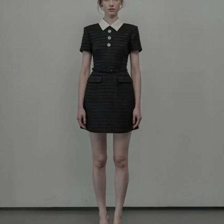 [BUNJANG] Mausoleum Tweed Collared Mini Dress - Black / 마우솔레움 Tweed Collared Dress - Black