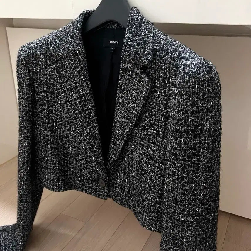 [BUNJANG] Theory Wool Blend Cropped Tweed Jacket / 띠어리 THEORY 울 혼방 크롭 트위드 자켓 봄가을 하객룩 오피스룩