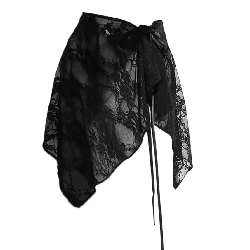 [BUNJANG] Black Lace Layered Wrap Skirt / 블랙 레이스 레이어드 랩스커트(새상품)