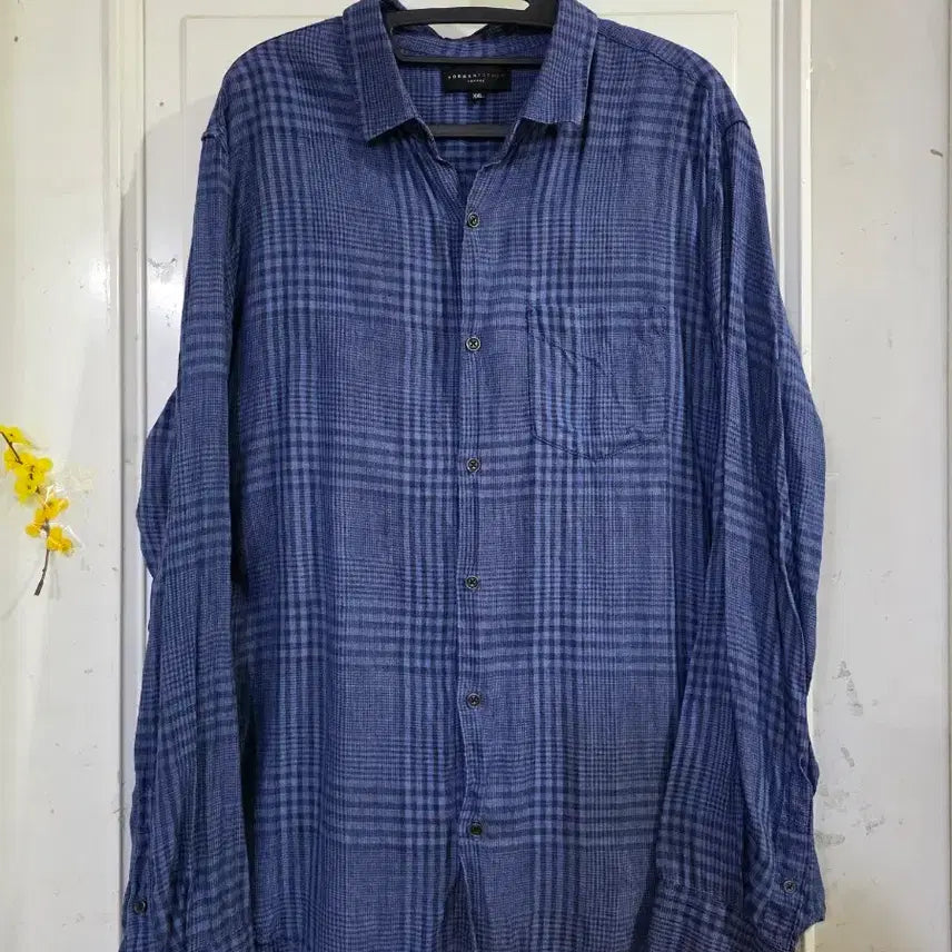 [BUNJANG] Summer Linen Check Pattern Shirt / 봄 여름  고급스런  마 린넨  남방셔츠   깨끗해요 가슴단면 61