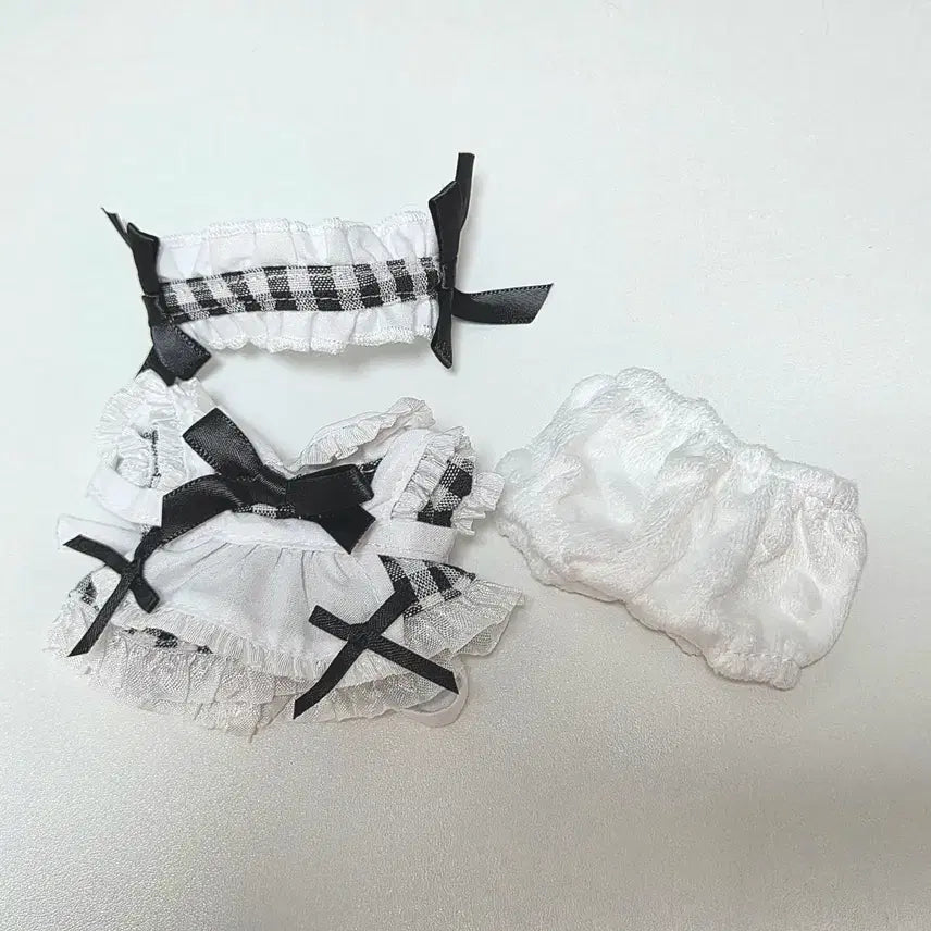 [SOLD OUT] 떨옷) 10cm 인형옷 솜깅 체크 메이드복+몽실 구름바지