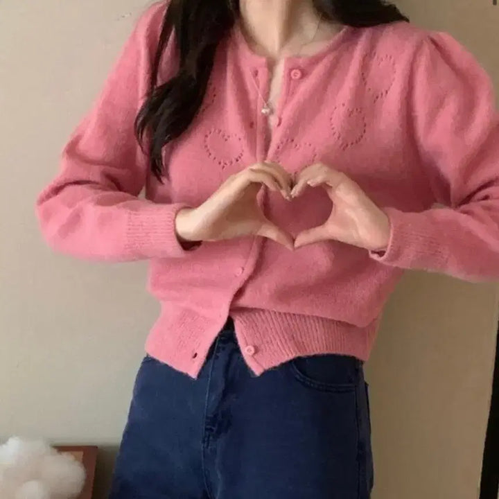 [BUNJANG] Peterandwendy Heart Pattern Cardigan / 피터앤웬디(peterandwendy) 하트 뿅뿅가디건 프리사이즈 새상품