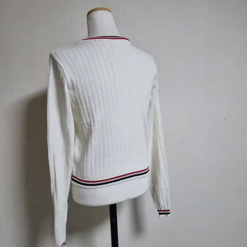 [BUNJANG] White Ribbed Knit Cardigan / 화이트 배색 골지 니트 가디건