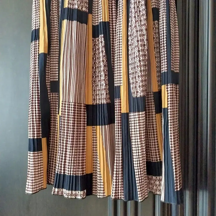 [BUNJANG] Patterned Pleated Long Banding Skirt / 패턴 플리츠 미디 밴딩스커트