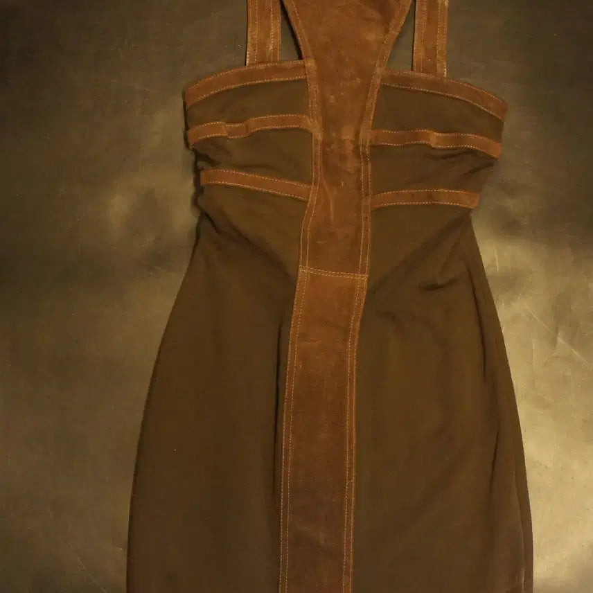 [BUNJANG] Vintage Leather Mini Slip Dress / 1363 가죽빈티지원피스 미니원피스 끈나시원피스 슬립원피스 케주얼원피스