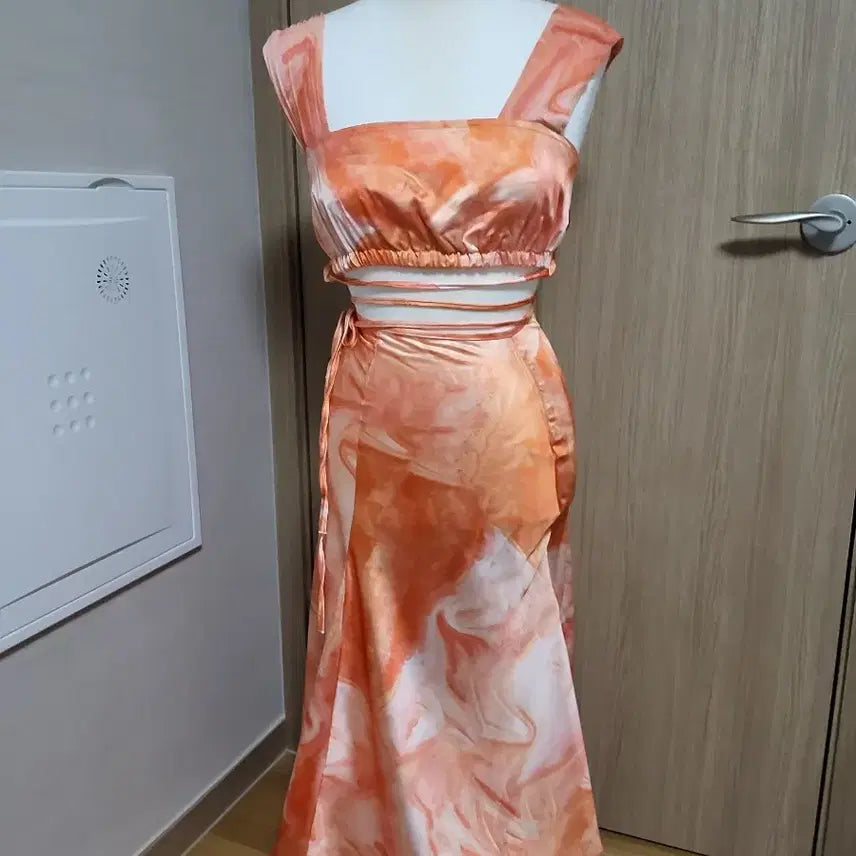 [BUNJANG] Orange Marble Two-Piece Set / 여름 오렌지 투피스 S