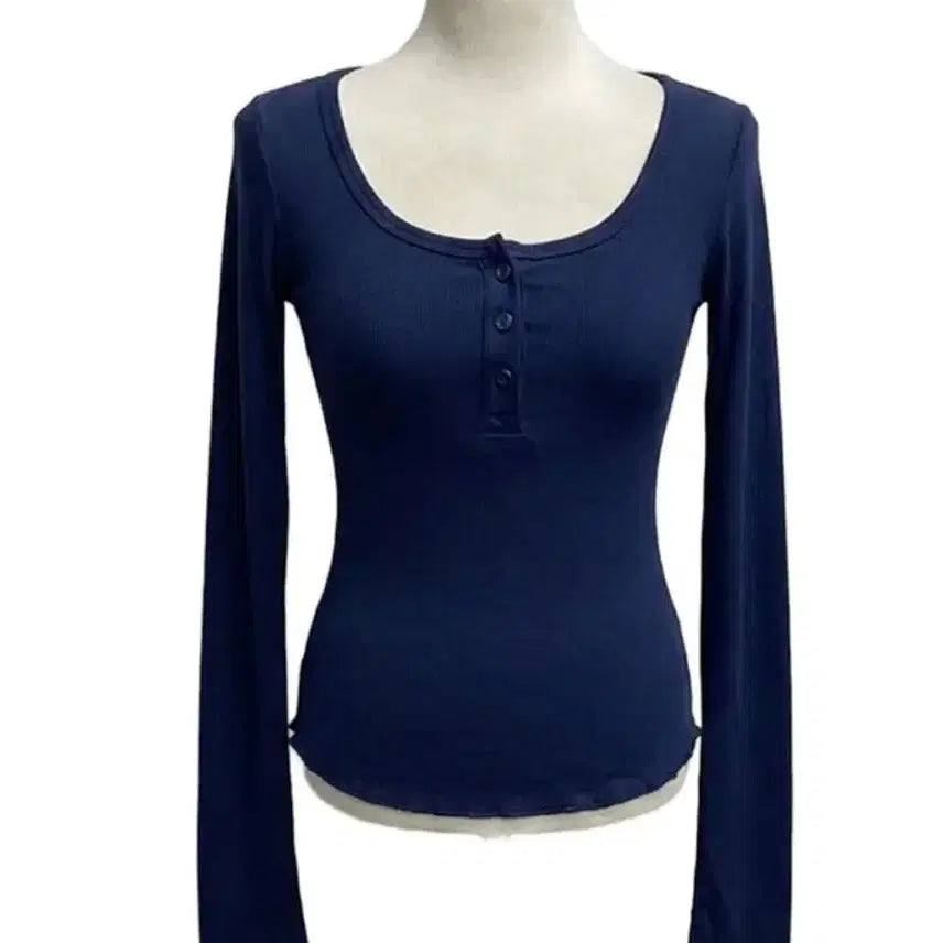 [BUNJANG] Avely Navy Long Sleeve Top / 에이블리 긴팔티!