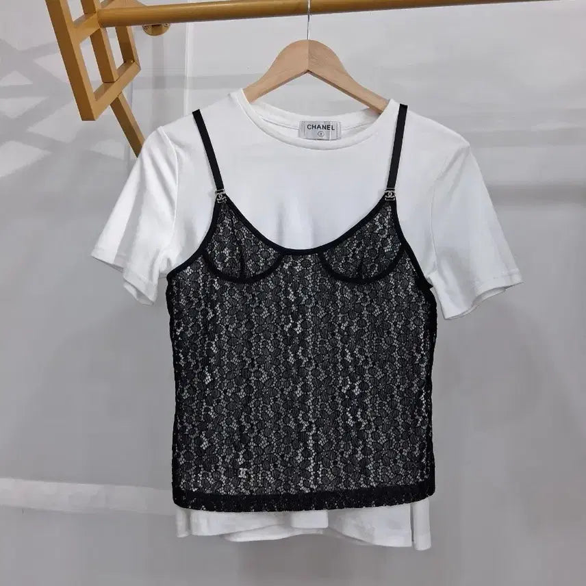 [BUNJANG] Lace Bustier T-shirt Set / 레이스 뷔스티에 티셔츠 세트