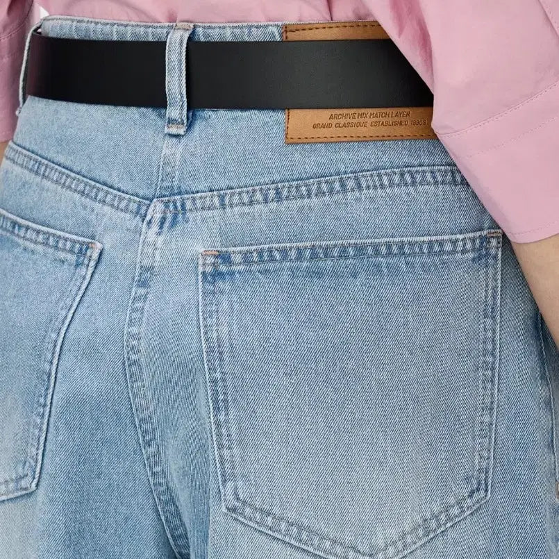 [BUNJANG] Hansum System Belted Wide Denim Pants / 한섬시스템 와이드데님