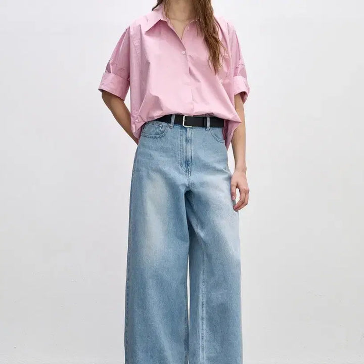 [BUNJANG] Hansum System Belted Wide Denim Pants / 한섬시스템 와이드데님