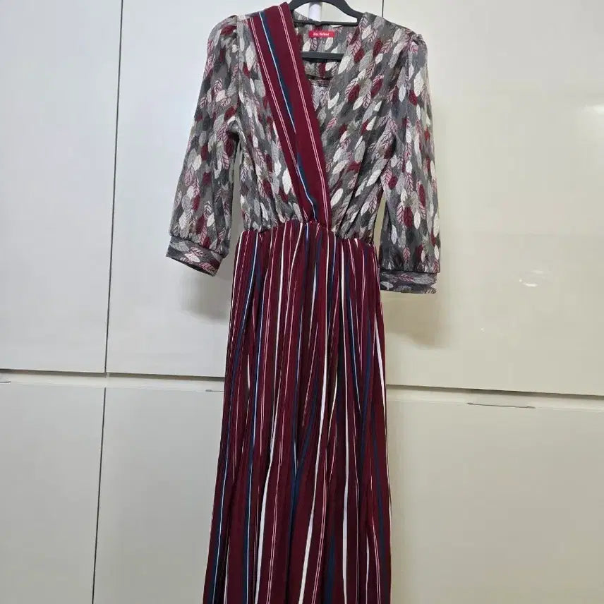 [BUNJANG] Vintage Patterned Striped Long Dress / 빈티지 패턴 스트라이프 롱 원피스
