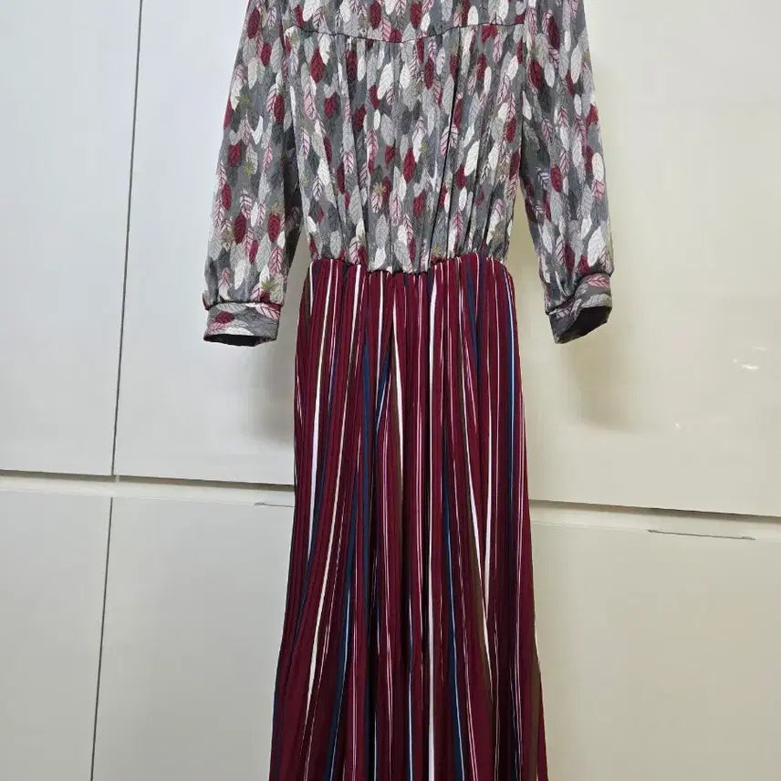 [BUNJANG] Vintage Patterned Striped Long Dress / 빈티지 패턴 스트라이프 롱 원피스