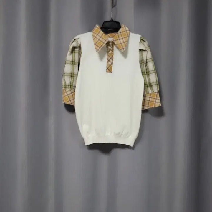 [BUNJANG] Layered Checkered Shirt Knit Top / 체크 셔츠 레이어드 니트