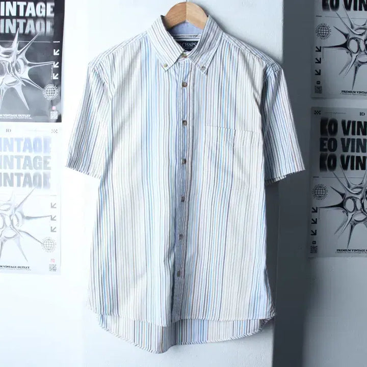 [BUNJANG] Chaps Striped Polo Shirt / (M) 챕스 반팔 카라 티셔츠 셔츠 남방 스트라이프 블루-183A7