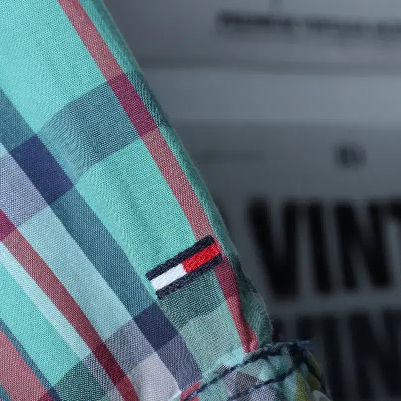 [BUNJANG] Tommy Hilfiger Checkered Polo Shirt / (M-L) 타미힐피거 반팔 카라 티셔츠 셔츠 남방 체크 그린-183AC