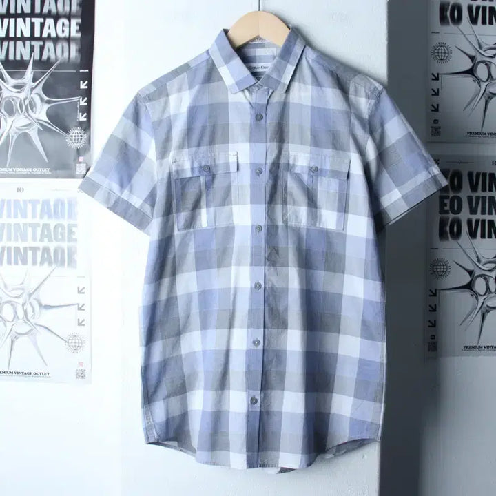 [BUNJANG] Calvin Klein Checkered Pocket Polo Shirt / (S-M) 캘빈클라인 반팔 카라 티셔츠 셔츠 남방 체크 포켓-183B4