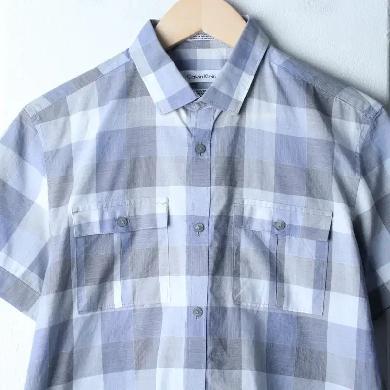 [BUNJANG] Calvin Klein Checkered Pocket Polo Shirt / (S-M) 캘빈클라인 반팔 카라 티셔츠 셔츠 남방 체크 포켓-183B4
