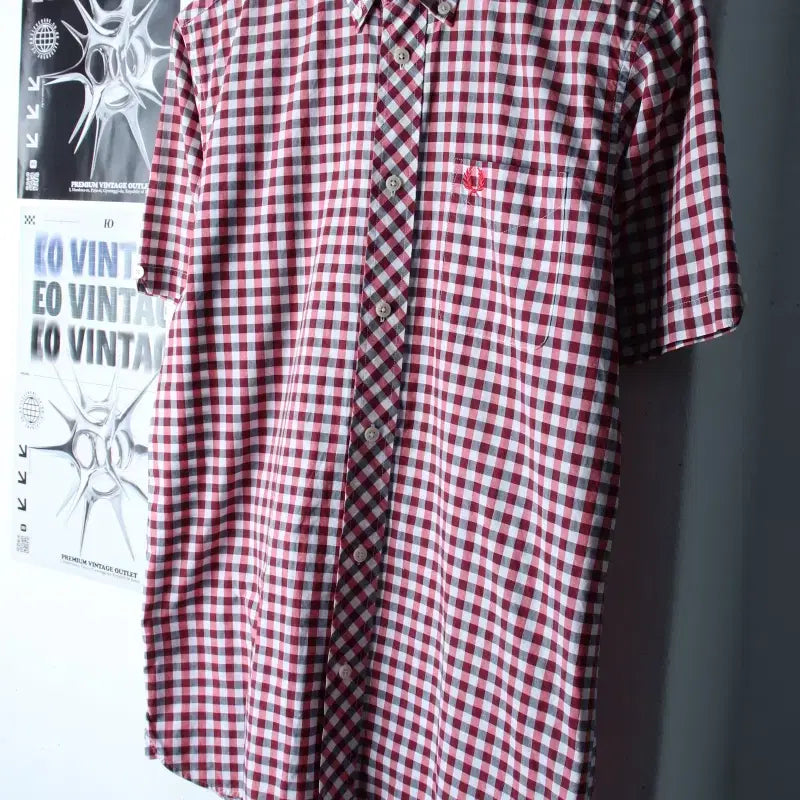 [BUNJANG] Fred Perry Checkered Polo Shirt / (S-M) 프레디페리 반팔 카라 티셔츠 셔츠 남방 체크 레드-183B5