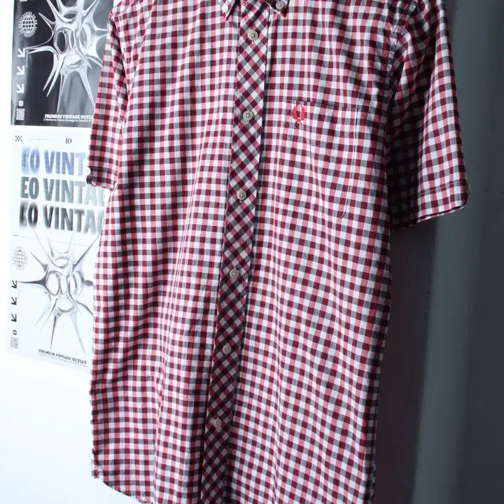 [BUNJANG] Fred Perry Checkered Polo Shirt / (S-M) 프레디페리 반팔 카라 티셔츠 셔츠 남방 체크 레드-183B5