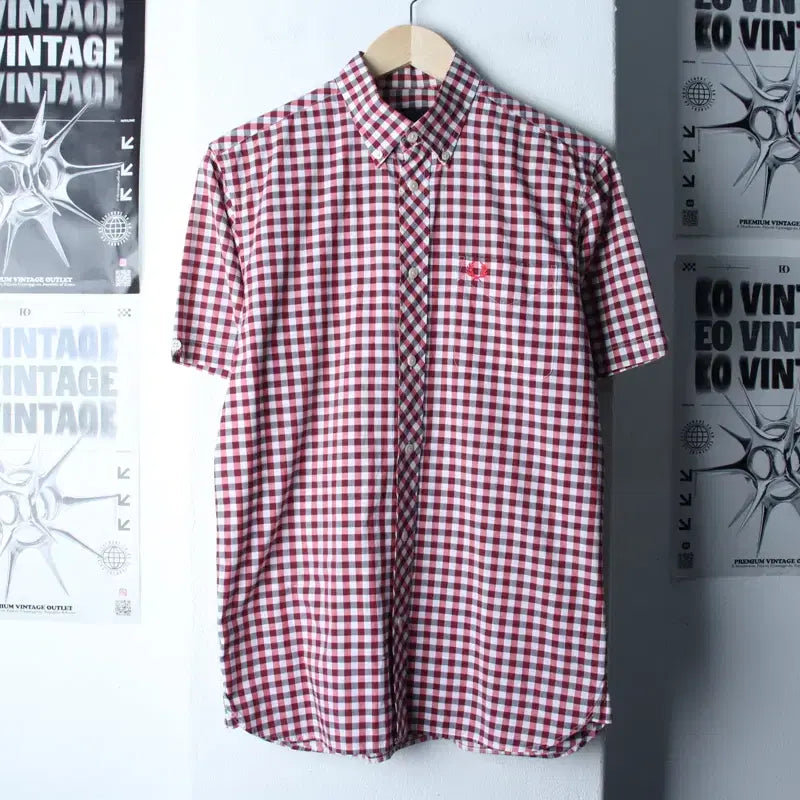 [BUNJANG] Fred Perry Checkered Polo Shirt / (S-M) 프레디페리 반팔 카라 티셔츠 셔츠 남방 체크 레드-183B5
