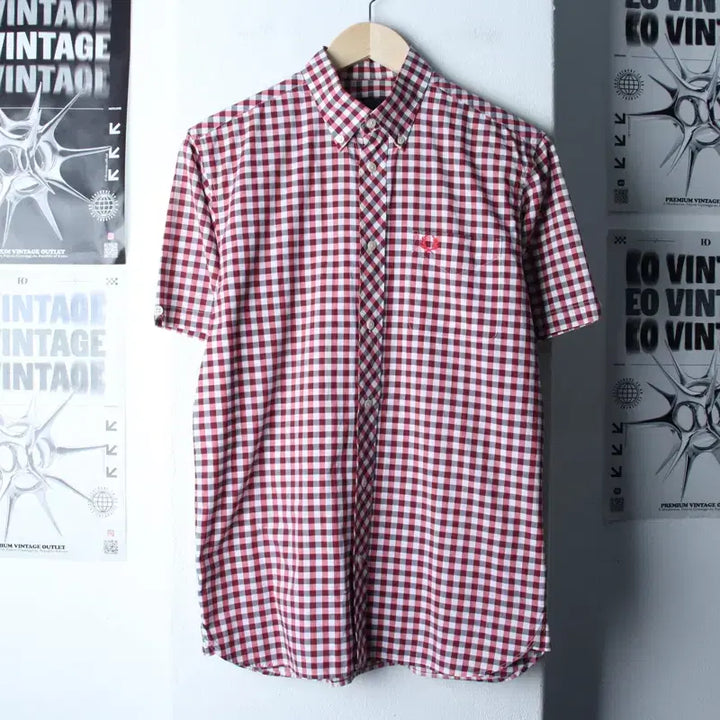 [BUNJANG] Fred Perry Checkered Polo Shirt / (S-M) 프레디페리 반팔 카라 티셔츠 셔츠 남방 체크 레드-183B5