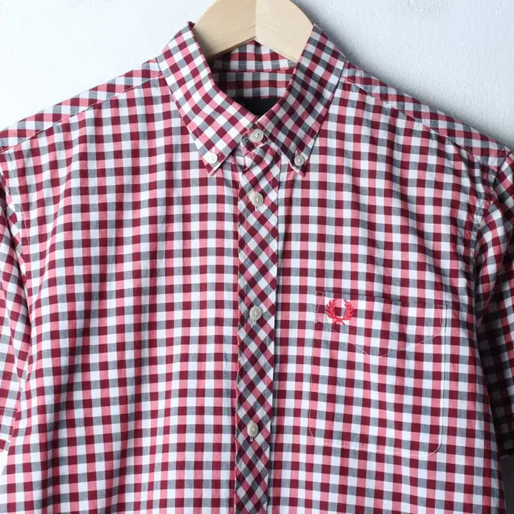 [BUNJANG] Fred Perry Checkered Polo Shirt / (S-M) 프레디페리 반팔 카라 티셔츠 셔츠 남방 체크 레드-183B5