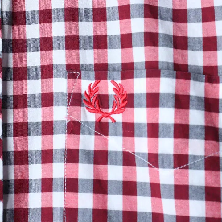 [BUNJANG] Fred Perry Checkered Polo Shirt / (S-M) 프레디페리 반팔 카라 티셔츠 셔츠 남방 체크 레드-183B5