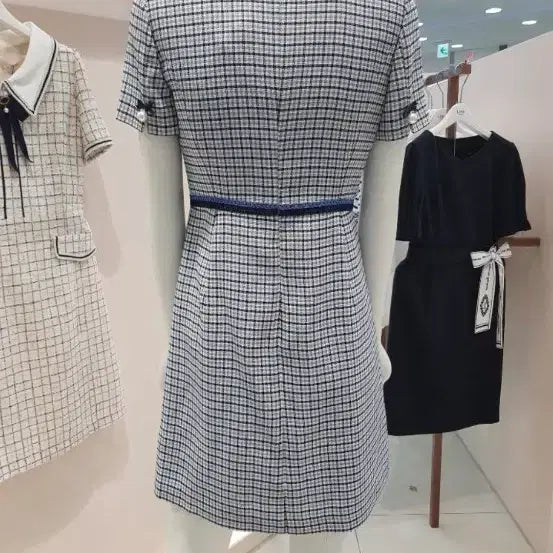 [BUNJANG] LINE Pearl Check Tweed Dress / LINE 펄 체크 트위드 원피스