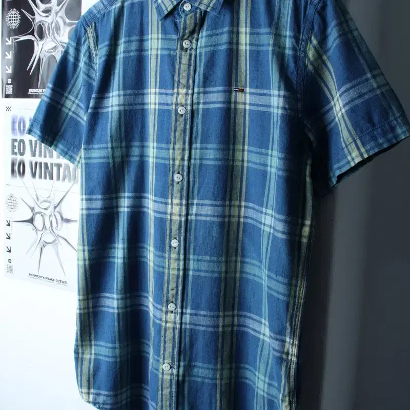 [BUNJANG] Tommy Hilfiger Checkered Polo Shirt / (M-L) 타미힐피거 반팔 카라 티셔츠 셔츠 남방 체크 블루-183BA