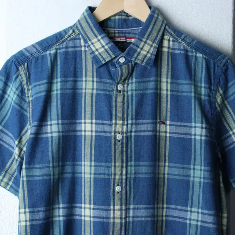 [BUNJANG] Tommy Hilfiger Checkered Polo Shirt / (M-L) 타미힐피거 반팔 카라 티셔츠 셔츠 남방 체크 블루-183BA