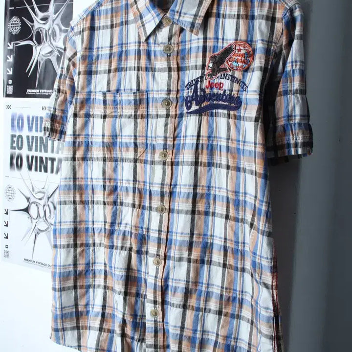 [BUNJANG] Jeep Checkered Short Sleeve Shirt / (L-XL) 지프 반팔 카라 티셔츠 셔츠 남방 체크 아메카지-183BF