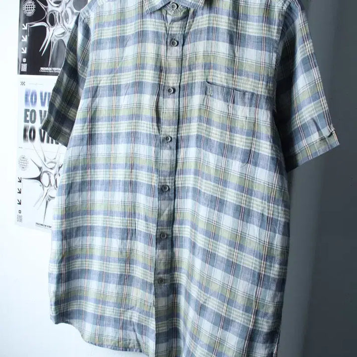 [BUNJANG] Daks Check Linen Short Sleeve Shirt / (XL-2XL) 닥스 반팔 카라 티셔츠 셔츠 남방 체크 린넨-183C4