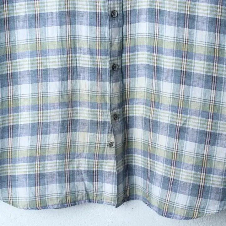 [BUNJANG] Daks Check Linen Short Sleeve Shirt / (XL-2XL) 닥스 반팔 카라 티셔츠 셔츠 남방 체크 린넨-183C4
