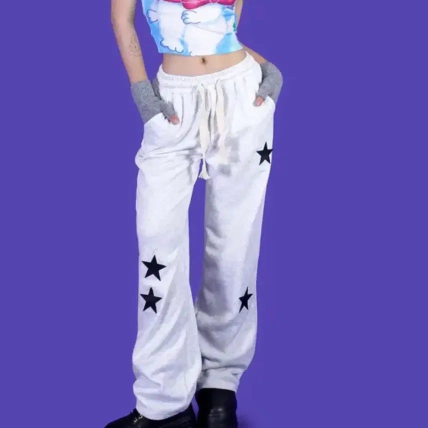 [BUNJANG] White Oatmeal Y2K Star Vintage Training Pants / 화이트 오트밀 트레이닝 팬츠 바지 y2k 별 스타 빈티지