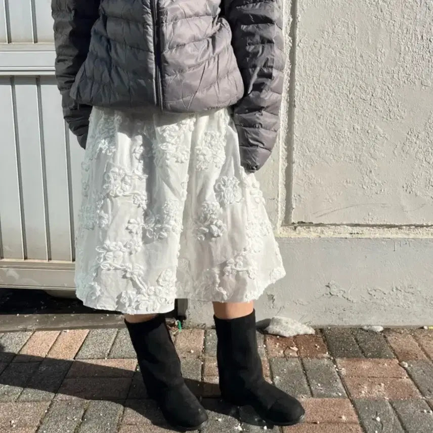 [BUNJANG] Floral Layered Midi Skirt / 플라워 레이어드 미디 스커트