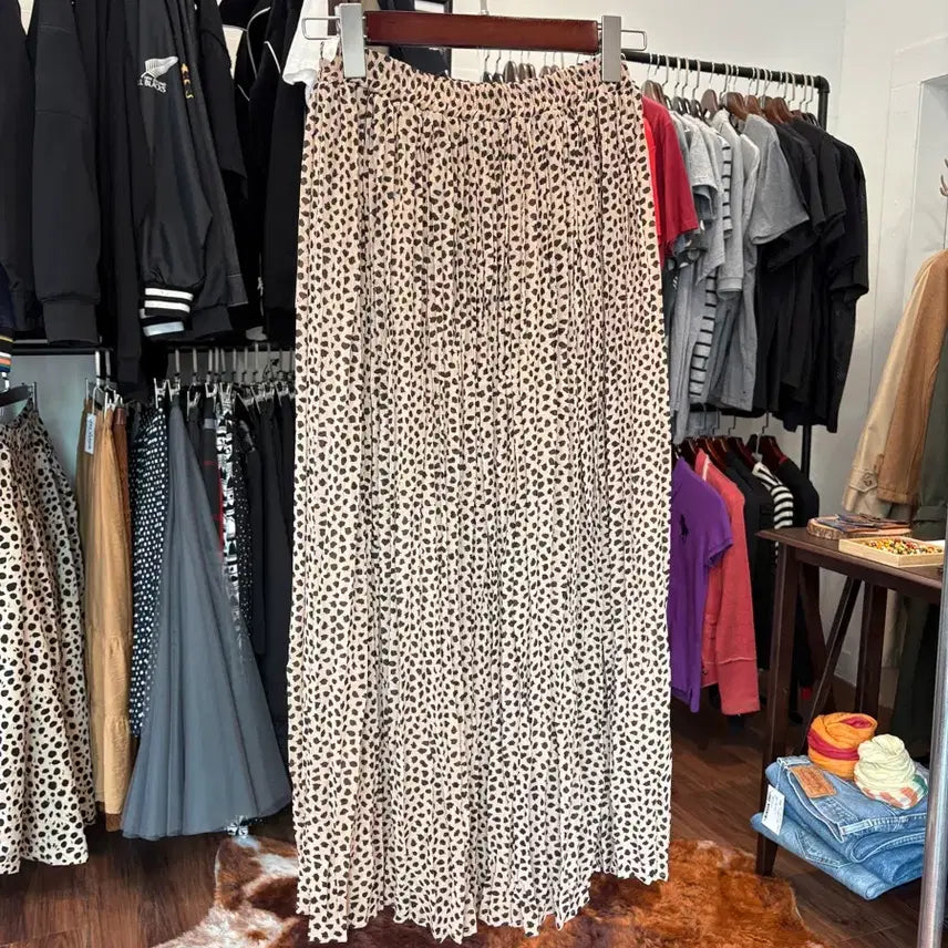 [BUNJANG] Nano Universe Leopard Print Pleated Long Skirt / 일본빈티지 레오파드 플리츠 롱 스커트