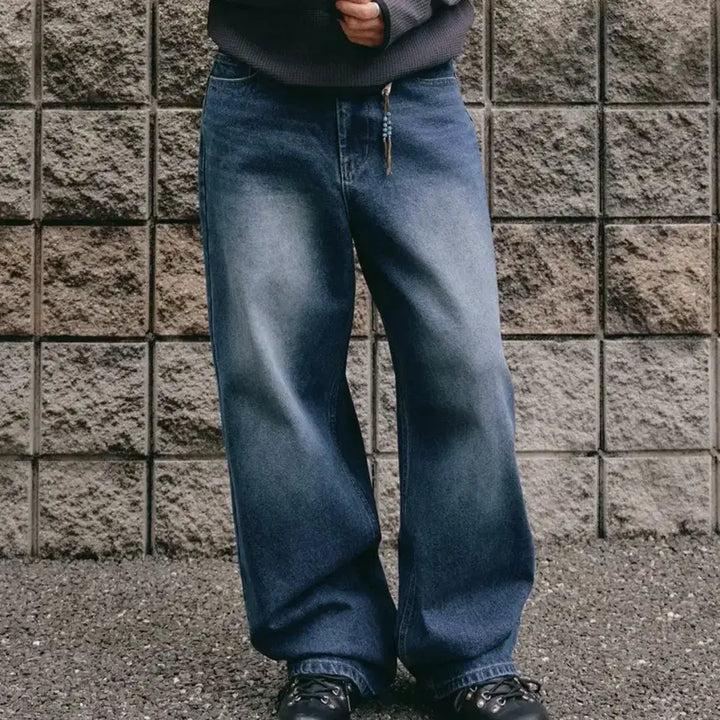 [BUNJANG] L Zero Cinch Back Washed Over Curved Denim Pants Blue / [L] 제로 신치 백 워시드 오버 커브드 데님 팬츠 블루